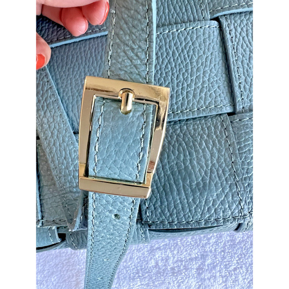 STELLA BIANCA Made In Italy Woven Pebbled Leather adjust Crossbody Handbag Blue - Picture 4 of 16